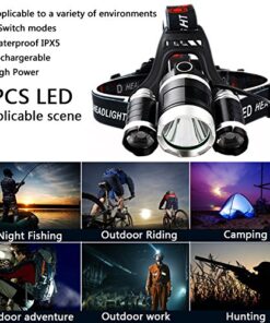 AUERVO Rechargeable LED Headlamp, 10000 Lumens Bright Headlight, Portable Waterproof Flashlight Kit with Rechargeable Batteries for Night Hunting Fishing Camping Black 17 61SFBKIP3L