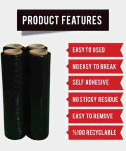 PofA Plastic Stretch Wrap Film Roll, 4 Pack 17” Black 1100 feet 80 Gauge (20 Micron) Industrial Heavy Duty Plastic Shrink Wrap Roll for Packing, Shipping, Pallet, Cling, Furniture, Moving Supplies 4 ROLLS BLACK 10 61SJ9ao8stL