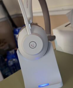 Bluetooth Headset, Wireless Headphones with Microphone Noise Canceling & USB Dongle, Wireless Headset with Mic Mute & Charging Base for PC/Phones/Zoom/Skype/MS Teams/Google Meet Work Headset Light Brown 25 61SJAXPttSL