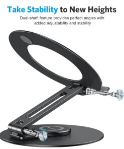 OMOTON Adjustable Laptop Stand with 360 Rotating Base, Ergonomic Laptop Riser for Collaborative Work, Dual Rotary Shaft Fully Foldable for Easy Storage, Fits All Laptops up to 16 inches, Black 16 61SKmQaaEL