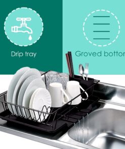 Dish Drying Rack (Black) | By Home Basics | Dish Drainers For Kitchen Counter | With Sloping Tray and Utensil Holder | Big Dish Drying Rack 16 61SLz2LPNIL