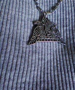 Pewter Odin's Ravens with Valknut Pendant - Huginn and Muninn Crow Necklace 21 61SNKFN6wiL