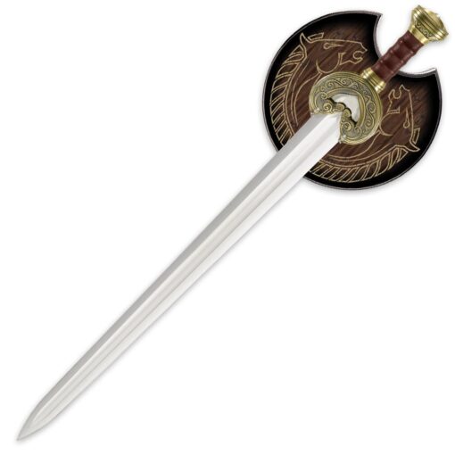 Lord of The Rings King Theoden’s Sword Herrugrim Replica with Display Plaque - Officially Licensed, 420 Stainless Steel Blade, Brass-Plated Guard - Perfect for Any LOTR Fan - 36 1/2" Overall