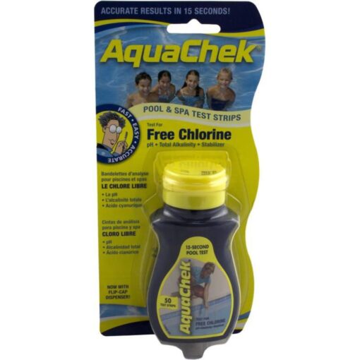 AquaChek Yellow 4-Way Pool and Spa Test Strips - 50 Yellow Test Strips - Swimming Pool Test Strips For pH, Free Chlorine, Total Alkalinity, and Cyanuric Acid - Quick and Accurate Results - Testing Kit