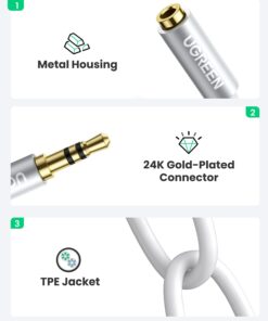UGREEN Headphone Splitter 3.5mm Audio Stereo Y Splitter Extension Cable Male to Female Dual Headphone Jack Adapter for Earphone Headset Compatible with iPhone Samsung Tablet Laptop, White 15 61SPzt6OPS