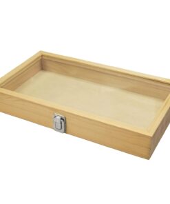 MOOCA Wooden Jewelry Display Case, Jewelry Organizer Case with Tempered Glass Top Lid & Removable Black Velvet Pad, Natural Wood Color 23 61SQLuKzhdL