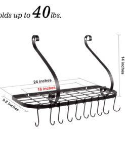 Vdomus Wall Mounted Pot and Pan Rack for Kitchen, Cookware Hanging rack with 10 Hooks Included, Hanging Pan Organizer, Black 24 x 10 Inches 26 61SSAGWUqWL