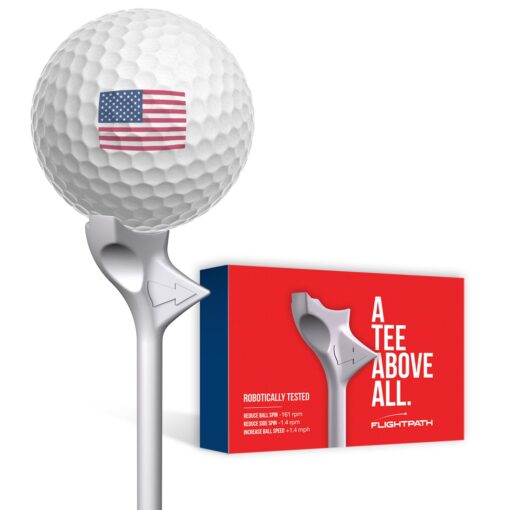 FLIGHTPATH Premium Golf Tees - Durable Plastic Golf Tees Designed to Enhance Golf Shot Distance & Precision - Robotically Tested to Reduce Ball Spin - USGA Approved Golf Equipment (Pack of 8) 2.75"