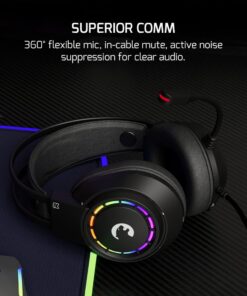 GAMEPOWER Voldon Rainbow Gaming Headset - 7.1 Virtual Surround Sound, Wired Headphones with 50MM Drivers, Noise Cancelling Mic for PC, PS4, PS5 - Ideal for Gamers, Black Head Set 12 61SaV8IYPJL
