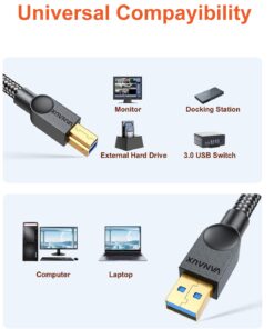 VANAUX USB 3.0 Cable B Male to USB A Data Cable USB 3 Type B Cord Compatible with Docking Station, External Hard Drivers, Scanner and More-Black (5feet/1.5m) 5feet/1.5m 12 61Sau1FQejL