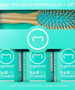 Sugarbear Hair Vegan Vitamin Gummies for Luscious Hair with Biotin, Vitamin C, B12, Folic Acid, Inositol, Coconut Oil - Hair and Nails Supplement for Women & Men (3 Month Gift Pack Free Brush) 60 Count (Pack of 3) 44 61SdhQ1aqDL