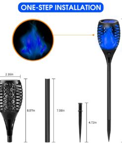 Solar Tiki Torches Christmas Lights with Flickering Flame Outdoor Halloween Decoration Torch Light Waterproof Landscape Decor Mini 4 Pack Lamp for Yard, Patio, Garden, Porch, Backyard Blue 4 Pack 32 61Seaxs hIL