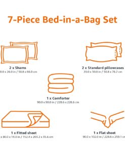 Amazon Basics Kid's Easy Care Microfiber Bed-in-a-Bag 7-Piece Bedding Set, Full/Queen, Purple Unicorns, Solid & Printed 28 61SgpoKLGDL