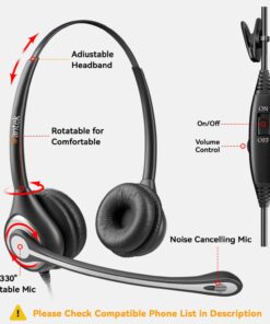 Wantek Corded Telephone Headset Dual w/Noise Canceling Mic Compatible with Avaya Aastra Allworx Adtran Alcatel Lucent AltiGen Digium Gigaset InterTel Mitel Plantronics Landline Deskphones(F602S1) Binaural F602S1 12 61Sgrq9KyVL