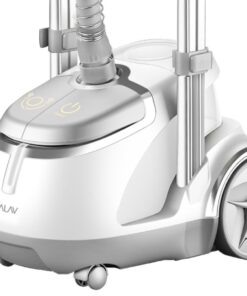 SALAV GS45-DJ Professional Upright Garment Steamer with Roll Wheels, Retractable Power Cord, Multi-Function Extra Wide Hanger, Foot Pedal Step On Control, Hanger Clips, Pants Press, Fabric Brush, & Mini Ironing Paddle, 1500 watts, Silver 19 61SiUVcakQL