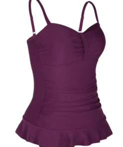 Alternative view of Hilor Women's 50's Retro Ruched Tankini Swimsuit Top with Ruffle Hem Burgundy 14
