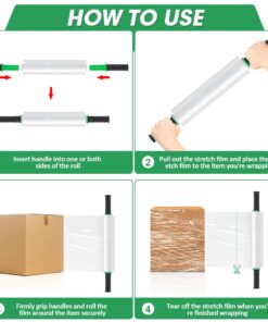 Stretch Film, KAMOTA Stretch Wrap with Handles Industrial Strength, Moving Wrapping Plastic Roll, Shrink Wrap for Pallet Wrap, 15" x 1000 Feet, 4 Pack, 60 Gauge 14 61SmjRGmNpL