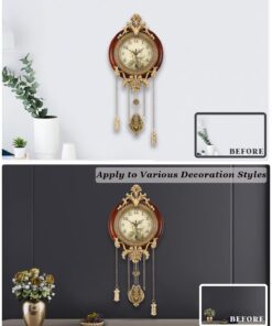 Alternative view of Aero Snail Dia 9-inch Retro Style Vintage Wood Indoor Wall Clock with Swinging Pendulum (Requires 2 AA Batteries for Clock Hands and Pendulum) Floral Face