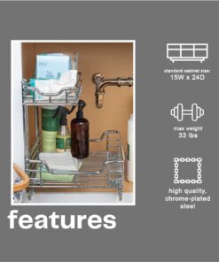 Household Essentials Glidez Multipurpose Chrome-Plated Steel Pull-Out/Slide-Out Storage Organizer for Under Sink or Under Cabinet Use - 2-Tier Design - Fits Standard Size Cabinet or Shelf, Chrome Undersink 12.25" - Standard 29 61SoPEvCzLL