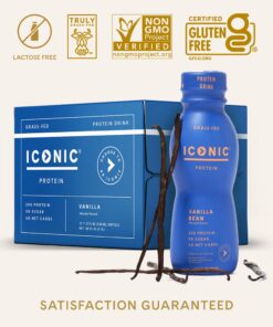 Iconic Protein Drinks, Vanilla Bean (12 Pack) - Sugar Free & Low Carb - 20g Grass Fed Protein - Lactose Free, Gluten Free, Non-GMO, Kosher - Keto Friendly Protein Shakes 19 61Sp4Xjo96L