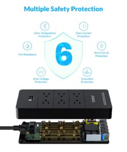 Alternative view of ORICO Power Strips with 6 Outlets & 5 USB Ports, Surge Protector Power Strip Flat Extension Cord 10 FT(1875W/15A), 1700 Joules for Home & Office Accessories, ETL Listed- Black