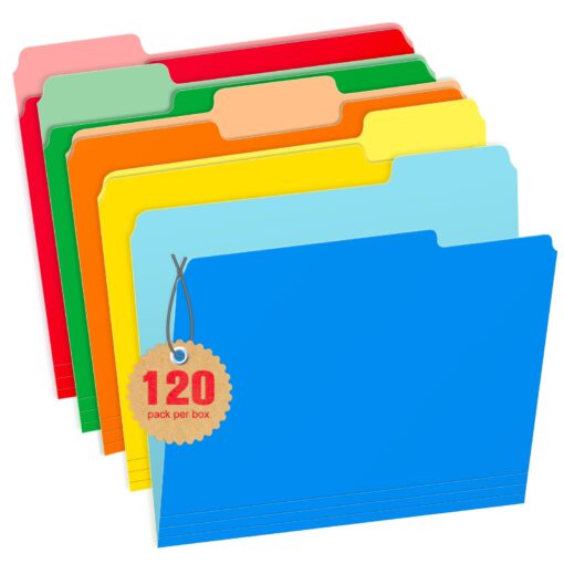 Gloween 120 Pack File Folders, Two Tone Color File Folders, Letter Size, 1/3-Cut Tabs, Assorted Colors(Blue, Green, Yellow, Red, Orange), Great for Organizing and Easy Files Storage
