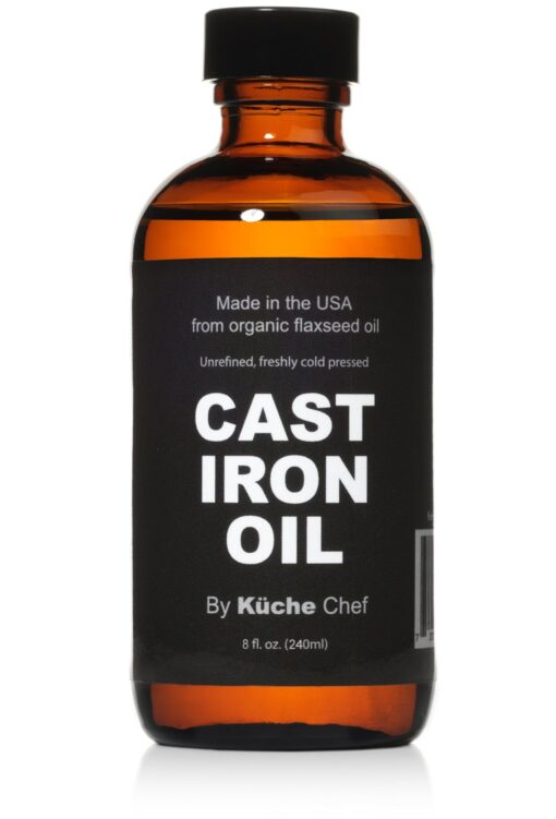Organic Cast Iron Oil & Cast Iron Conditioner (8 oz) – Made from Flaxseed Oil grown and pressed in the USA – Creates a Non-Stick Seasoning on All Cast Iron Cookware 8 Fl Oz (Pack of 1)