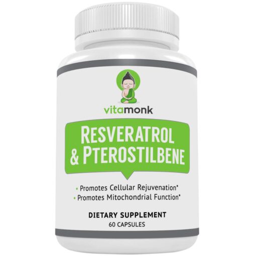 VitaMonk Resveratrol with Pterostilbene 600mg/60mg - No Artificial Fillers Healthy Aging and Longevity Supplement - 60 Capsules - Precise Formula with Trans Pterostilbene Resveratrol Supplements