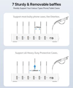 SooPii Premium 6-Port USB Charging Station Organizer for Multiple Devices, 6 Short Charging Cables and One Upgraded i-Watch Charger Holder Included, for Phones, Tablets, and Other Electronics, White 30 61T89RSonJL