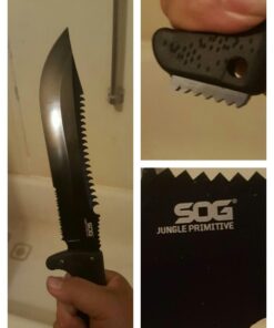SOG Jungle Primitive Fixed Blade- Field and Camping Tactical Machete with Sheath for Clearing Brush, Full Tang Survival Knife 15.3 Inches (F03TN-CP), Steel,Black 40 61T93ARFtSL