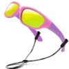 RIVBOS Kids Sunglasses with Strap Polarized UV Protection Flexible Rubber Shades for Boys Girls RBK023 025-pink Mirror Lens 38 61TA47SLL