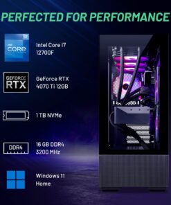 Skytech Gaming PC Desktop – Intel Core i7 12700F 2.1 GHz, NVIDIA RTX 4070 Ti, 1TB NVME SSD, 16GB DDR4 RAM 3200, 750W Gold PSU, 360mm AIO, 11AC Wi-Fi, Windows 11 Home 64-bit,Black 12700F | 4070 Ti 30 61TA4aT5q1L