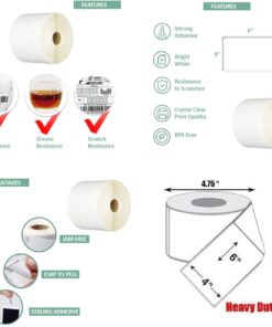 iMBAPrice - 1 Roll of 450-4x6 Direct Thermal Labels for Zebra 2844 ZP-450 ZP-500 ZP-505 (1 inch core) - 95+60GSM Top Coated 450 Label (1 Roll) 4" X 6" Thermal Labels 13 61TAcpNWHIL