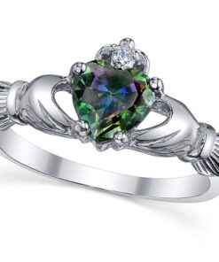 Metal Masters Co. Sterling Silver 925 Irish Claddagh Friendship & Love Mystic Rainbow Simulated Topaz Color Heart Cubic Zirconia Ring 8 4 61TAt6x32wL