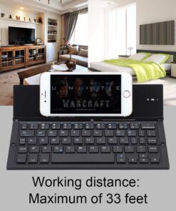 Geyes Portable Folding Wireless Keyboard - BT Rechargeable Full Size Ultra Slim Foldable Keyboard with Kickstand, Aluminum Alloy, Compatible iOS Android Windows Smartphone Tablet and Laptop, Black 608 21 61TCBdNN20L