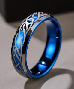 Alternative view of THREE KEYS JEWELRY 6mm 8mm Tungsten Titanium Wedding Ring Blue Laser Celtic Knot Engagement Band for Men Women 6mm Blue Tungsten 5