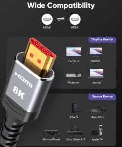 10K 8K HDMI 2.1 Cable 2-Pack 6.6FT, Highwings Certified 48Gbps Ultra High Speed Slim HDMI Cord, Support 4K@120Hz 8K@60Hz, HDCP 2.2&2.3, Dynamic HDR,eARC,DTS:X, Compatible with Roku TV/HDTV/PS5/Blu-ray 6.6 feet Grey 20 61TGxIR4yL