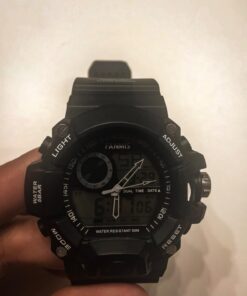 FANMIS Mens Analog Digital Dual Display Sports Watches Military Multifunctional 50M Waterproof LED Watch with Alarm Stopwatch Backlight 12H/24H Outdoor Running Swimming Black 40 61TM0nJyUFL