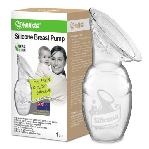 haakaa Manual Breast Pump for Breastfeeding, Silicone, Clear 4oz/100ml 1 Count (Pack of 1)