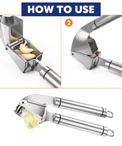 ORBLUE Garlic Press Stainless Steel - Premium Professional Grade Garlic Mincer, Crusher & Peeler Set - Easy Clean, Dishwasher Safe & Rust-proof Ageless Silver 24 61TSXPNfKFL