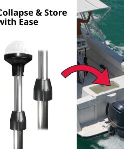 SeaSense LED Stern Light - Range of 2 Nautical Miles - Easily Adjustable, Stowable Black EDC Light for Boats, Kayaks, Canoes, Pontoons & Fishing Vessels up to 39 Feet (Base Not Included) white, silver, and black 26-48-Inch 12 61TSzWuKbrL
