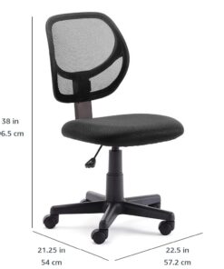 Amazon Basics Low-Back, Upholstered Mesh, Adjustable, Swivel Computer Office Desk Chair, Black, 21.25"D x 22.5"W x 38"H 24 61TTE7ZKNL