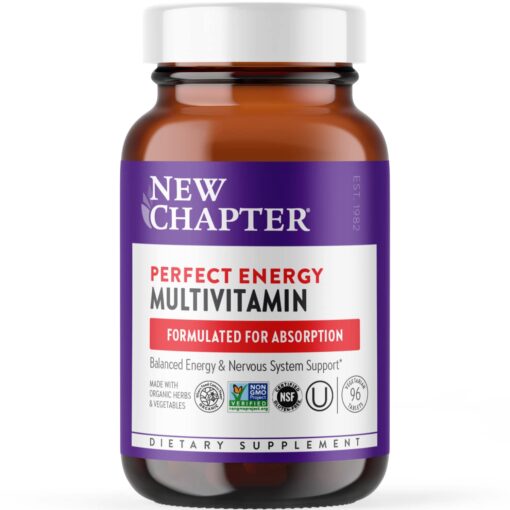 New Chapter Energy Supplement - Perfect Energy Multivitamin for Balanced Energy + Stress Support with B Vitamins + Vitamin D3 + Organic Non-GMO Ingredients - 96 ct 96 Count (Pack of 1) Energizing Multivitamin