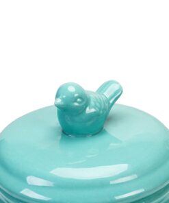 MyGift Vintage Turquoise Ceramic Kitchen Jar with Lid, Cookie Jar Storage Containers Airtight with Embossed Star and Bird Design 15 61TXwbAmO5S