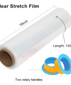 BOMEI PACK Clear Stretch Wrap Roll with Plastic Handle 18" x 1000 Feet 80 Gauge 4 Pack, Shrink Wrap Heavy Duty, Self-Adhering Plastic Wrap for Shipping, Moving Transparent 11 61TansdnY7L