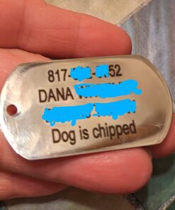 GoTags Stainless Steel Pet ID Tags, Personalized Dog Tags and Cat Tags, up to 8 Lines of Custom Text, Engraved on Both Sides, in Bone, Round, Heart, Bow Tie and More Rectangle Regular (Pack of 1) 31 61TbrvRBx8L