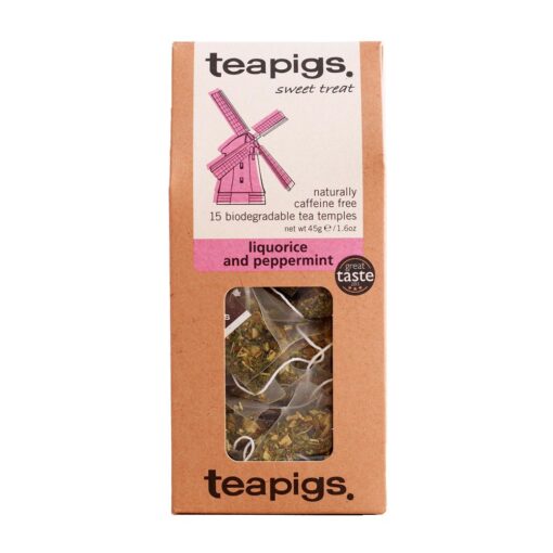 teapigs Caffeine Free Liquorice & Peppermint Herbal Tea Bags, 15 Count x 6 Boxes, Liquorice Root, Whole Peppermint Leaves Caffeine Free Liquorice & Peppermint Tea