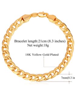 U7 Link Bracelets for Men, Stainless Steel/Black/Gold Plated Cuban Link Chain Bracelets, Unisex Chunky Bracelets, Xmas Fathers Day Jewelry for Him 03.Cuban link-7mm-gold 8.2 Inches 17 61Th1oF9bqL