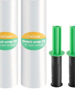 Stretch Film/Wrap with Handles, CreGear 15 Inch x 1000 Feet Shrink Wrap 2 Pack, Industrial Strength Plastic Wrap Roll, Heavy Duty Shrink Film Rolls for Moving Packing Storage Pallet, 60 Gauge, Clear Clear-15*1000*60-2pack 33 61TicU32LAL