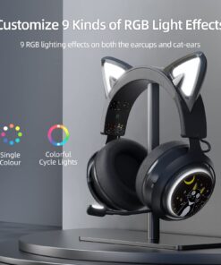 EASARS Wireless Cat Ear Headphones, Black Gaming Headset Bluetooth 5.0 for Smartphone, Retractable Mic, 50mm Drivers, RGB Lighting Headset with Mic (USB Dongle Not Included) 11 61TkHCNnSML